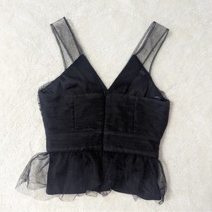 BCBGeneration Black Tulle Sleeveless V Neck Top